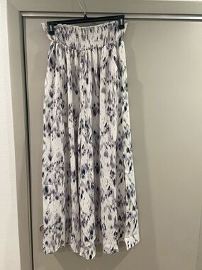 Wide Leg Smocked Waist Jumpsuit in White and Black